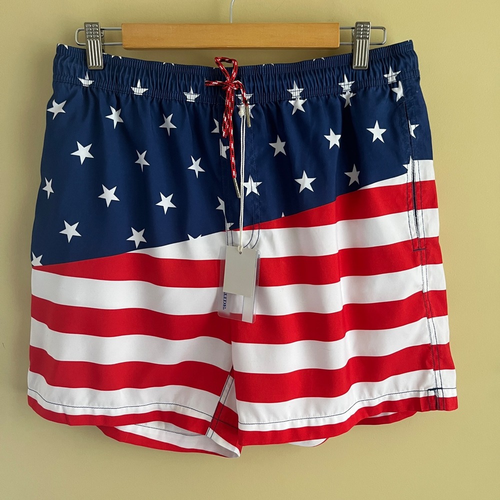 Southern Tide Swim Trunks Men's Medium New NWT American Flag Stars Stripes Pool